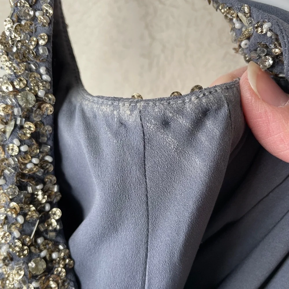 BHLDN Anthropologie Avery Beaded Tulle Maxi Dress Gown in Hydrangea Size 0